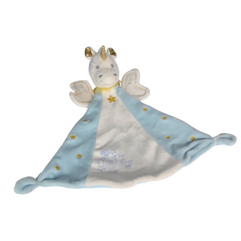  baby comforter blue unicorn gold 